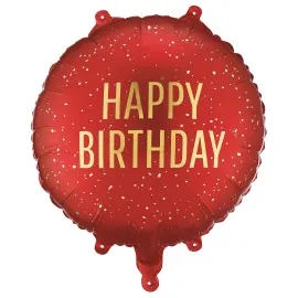 Rund Folieballong Happy Birthday M&oslash;rker&oslash;d 35 cm