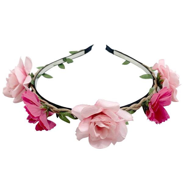 Hårbøyle med Blader & Rosa Blomster