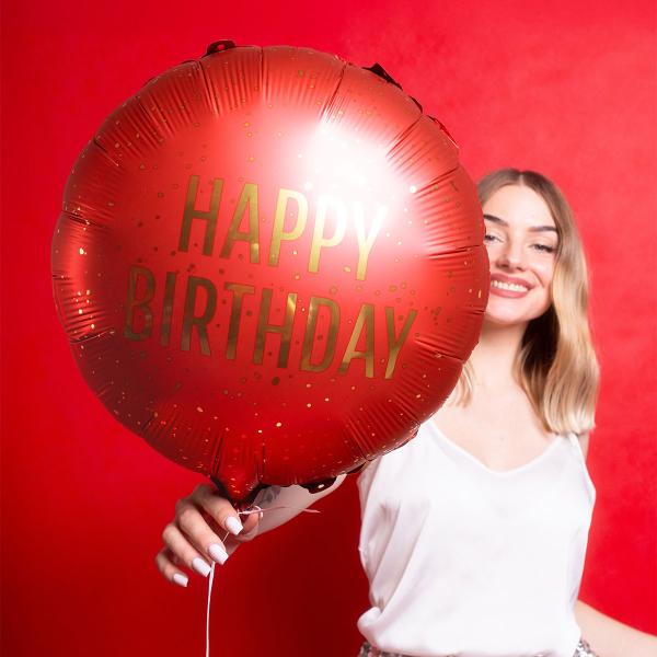 Rund Folieballong Happy Birthday Mørkerød 35 cm