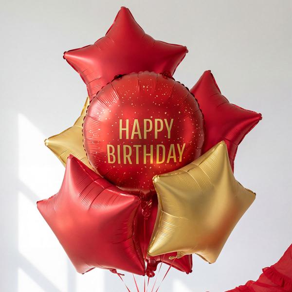 Rund Folieballong Happy Birthday Mørkerød 35 cm