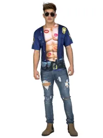 Muscular Policeman Fotorealistisk T-Skjorte