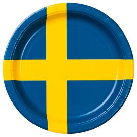 Papptallerkener Svenske Flagg 8-pakning