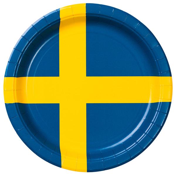 Papptallerkener Svenske Flagg 8-pakning