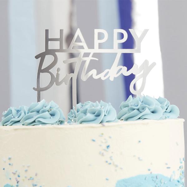 Happy Birthday Kakepynt Sølv