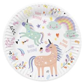 Happy Birthday Papptallerkener Unicorns & Rainbows