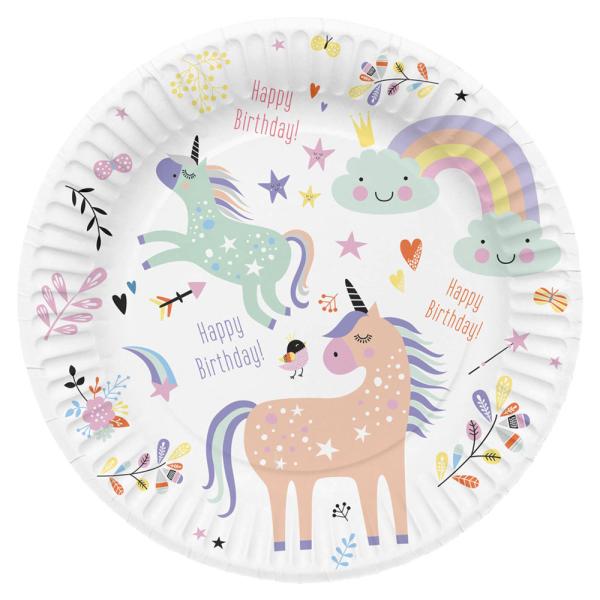 Happy Birthday Papptallerkener Unicorns & Rainbows