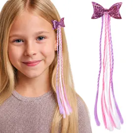 H&aring;rlokk med Fletter Rosa/Lilla/Hvit