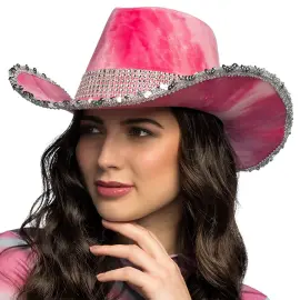 Cowboyhatt med Rhinestone og Paljetter Rosa