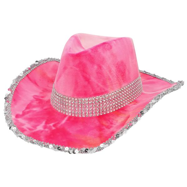 Cowboyhatt med Rhinestone og Paljetter Rosa