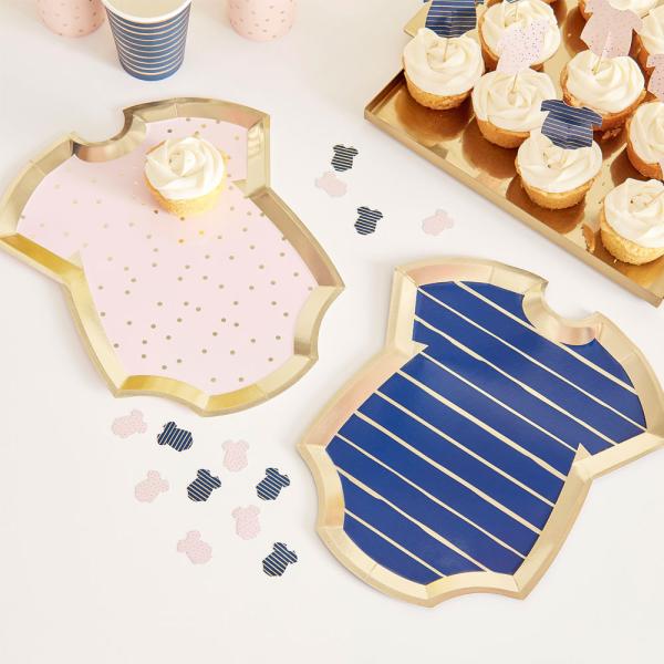 Baby Shower Tallerkener Pastell Lyserosa & Marineblå