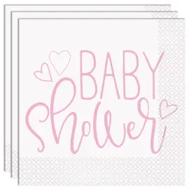 Baby Shower Servietter Lyserosa og Hvite