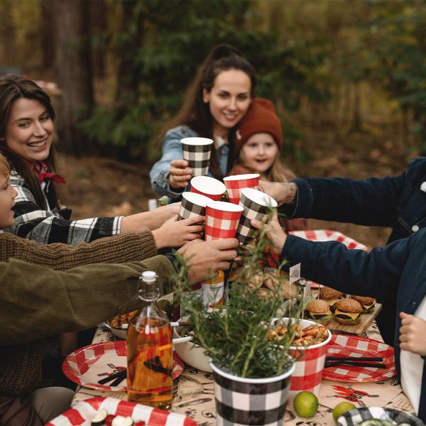 Rutete Pappkopper Svart og Rød 6-pakning