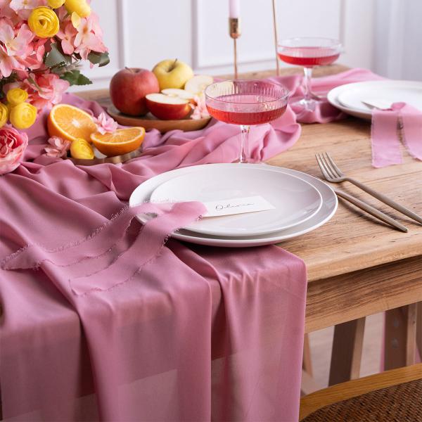 Chiffon Bordløper Mørkerosa