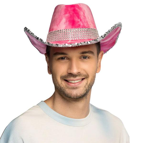 Cowboyhatt med Rhinestone og Paljetter Rosa