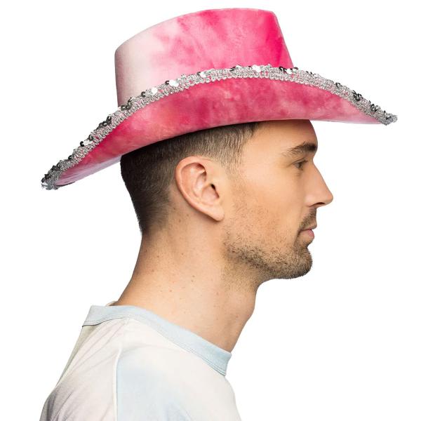 Cowboyhatt med Rhinestone og Paljetter Rosa