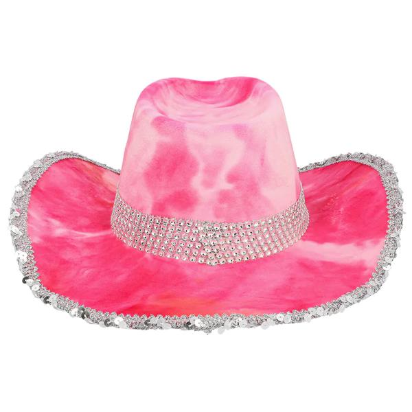 Cowboyhatt med Rhinestone og Paljetter Rosa