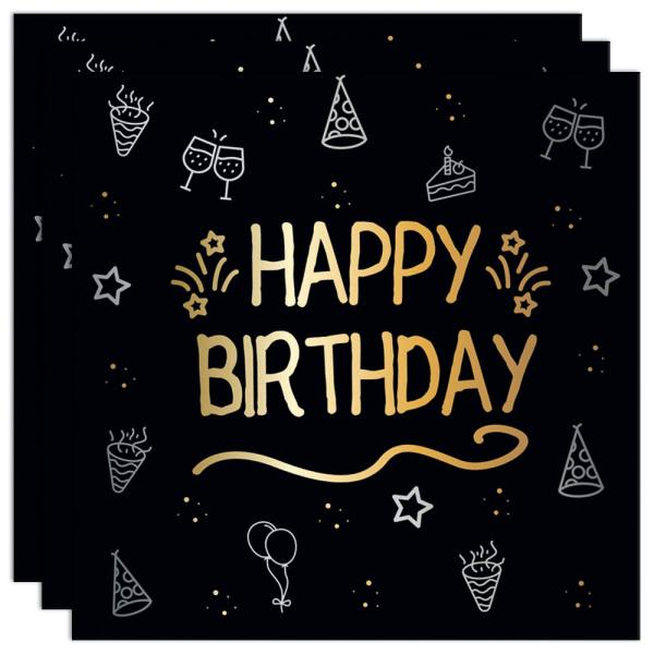 Papirservietter Happy Birthday Svart 16-pakning