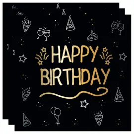 Papirservietter Happy Birthday Svart 16-pakning