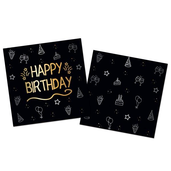 Papirservietter Happy Birthday Svart 16-pakning