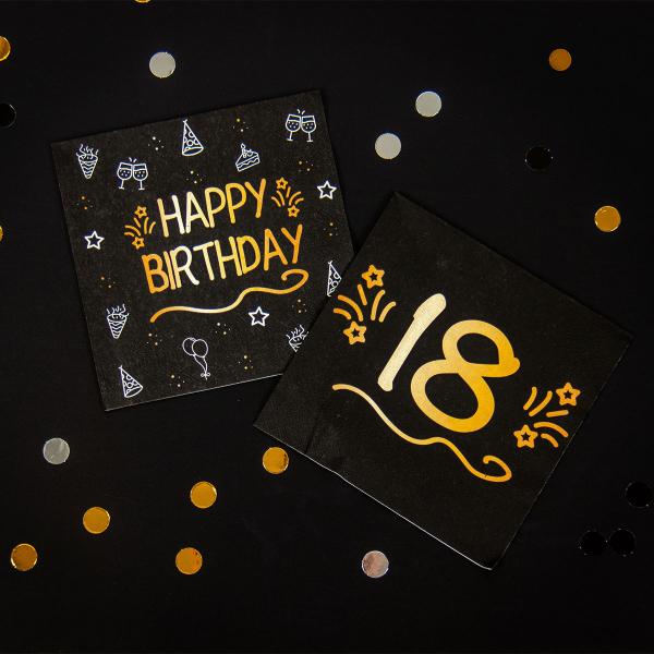 Papirservietter Happy Birthday Svart 16-pakning