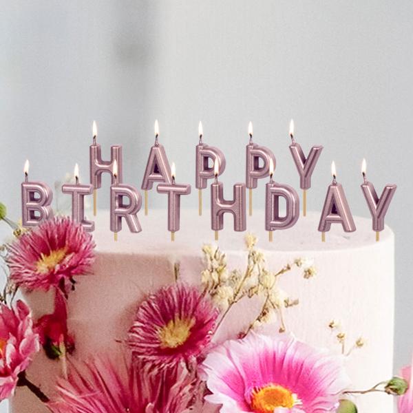 Bokstavlys Happy Birthday Rosegull