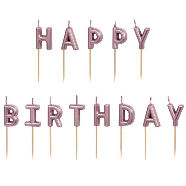 Bokstavlys Happy Birthday Rosegull