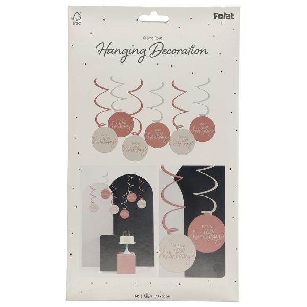 Hengende Bursdagspynt Kremrosa/Kremhvit 6-pakning