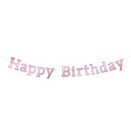 Banner Happy Birthday Sølv & Rosa