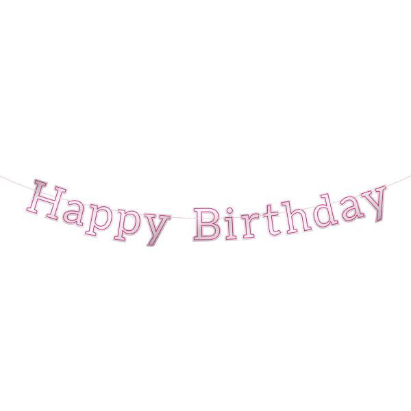 Banner Happy Birthday Sølv & Rosa