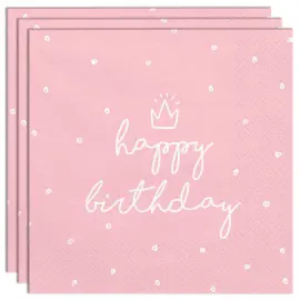 Happy Birthday Servietter med Prikker Rosa