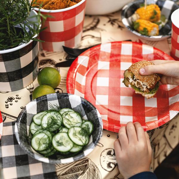 Rutete Pappskåler Svart 6-pakning