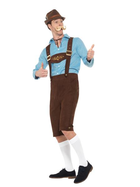 Oktoberfest Lederhosen Kostyme Blått & Brunt