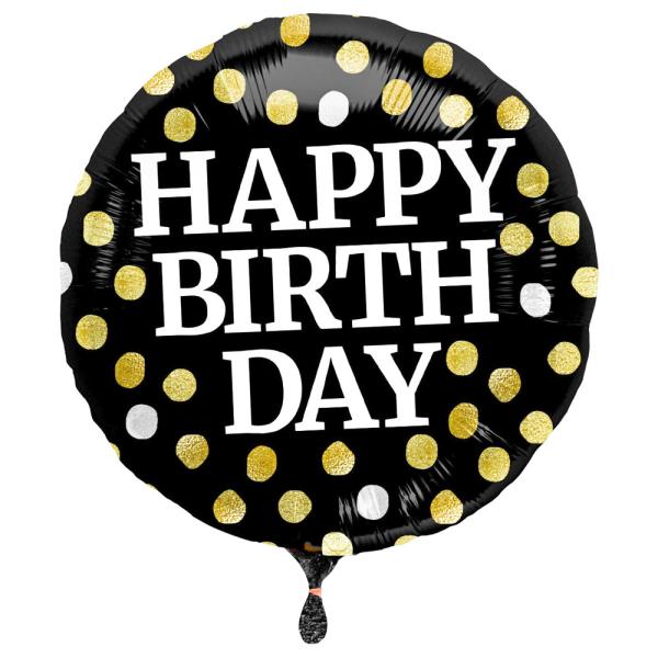 Prikkete Happy Birthday Folieballong Svart