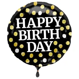 Prikkete Happy Birthday Folieballong Svart