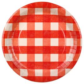 Rutete Papptallerkener R&oslash;d 27 cm 6-pakning