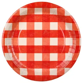 Rutete Papptallerkener R&oslash;d 27 cm 6-pakning