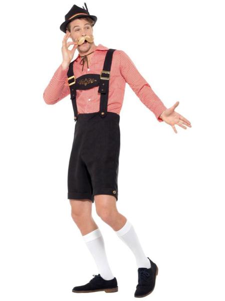 Oktoberfest Lederhosen Kostyme Rødt & Svart
