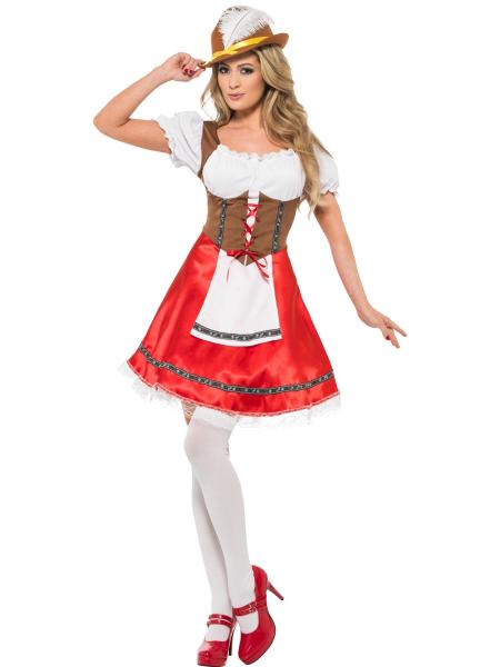 Oktoberfest Tyrolerkjole Rødt Kostyme