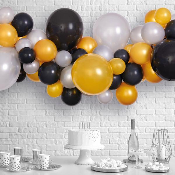 DIY Ballonggirlander Svart, Gull og Sølv