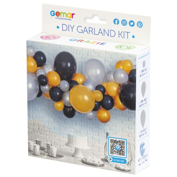 DIY Ballonggirlander Svart, Gull og Sølv