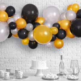 DIY Ballonggirlander Svart, Gull og Sølv