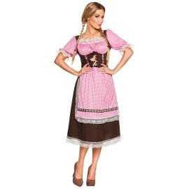 Oktoberfest Dirndl Brun/Rosa/Hvit