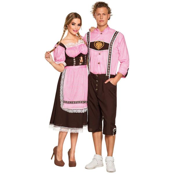 Oktoberfest Dirndl Brun/Rosa/Hvit