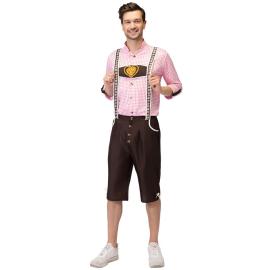 Oktoberfest Lederhosen Brun/Rosa/Hvit
