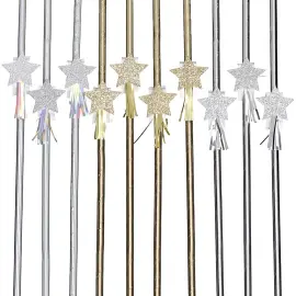 Papirsuger&oslash;r med Stjerner Gull & S&oslash;lv