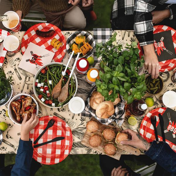 Rutete Papptallerkener Rød 27 cm 6-pakning