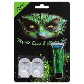Hvite Kontaktlinser med Gr&oslash;nn Glittergel