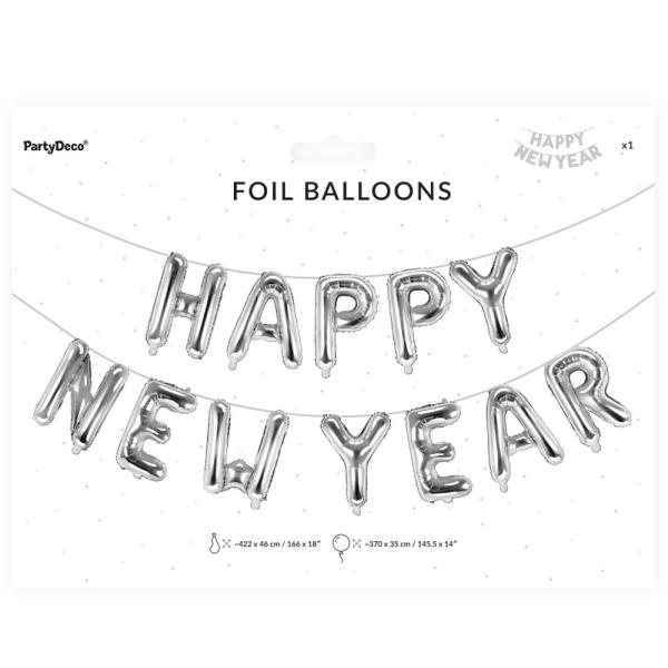 Folieballonger Happy New Year Sølv