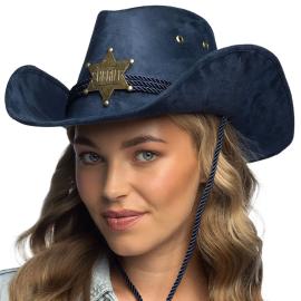 Cowboyhatt med Sheriffstjerne M&oslash;rkebl&aring;