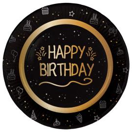 Papptallerkener Happy Birthday Svart 8-pakning